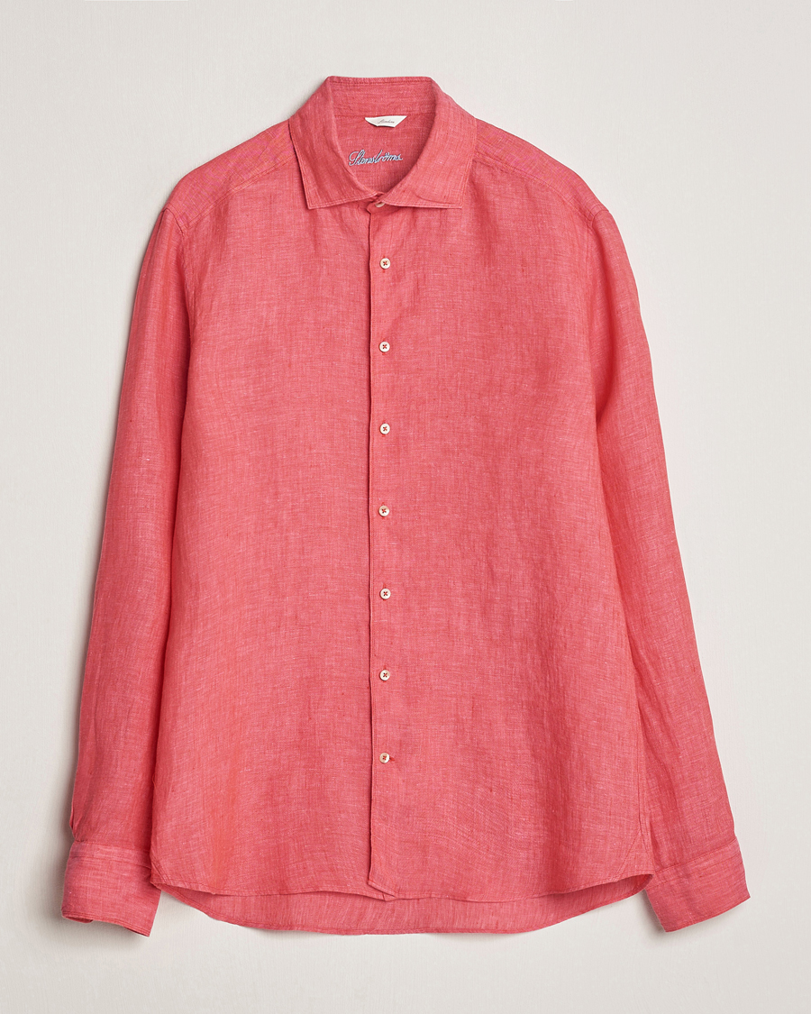 Uomini | Camicie | Stenströms | Slimline Cut Away Linen Shirt Rasperry