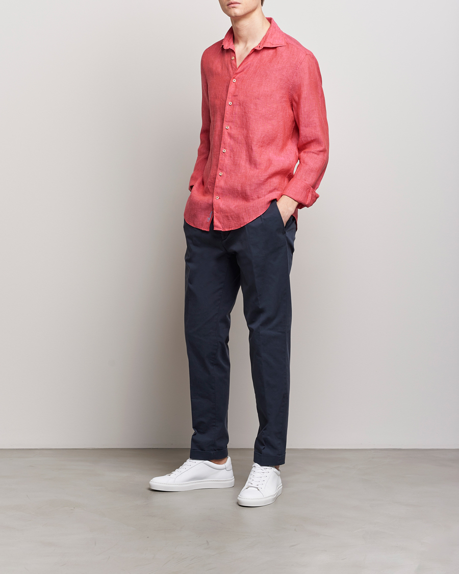 Uomini | Camicie | Stenströms | Slimline Cut Away Linen Shirt Rasperry
