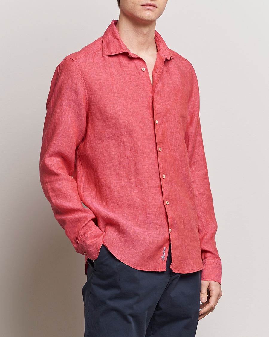 Uomini | Camicie | Stenströms | Slimline Cut Away Linen Shirt Rasperry