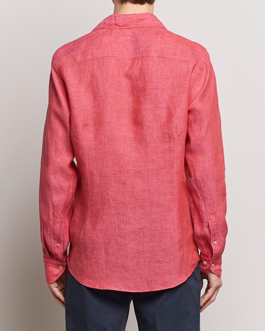 Uomini | Camicie | Stenströms | Slimline Cut Away Linen Shirt Rasperry