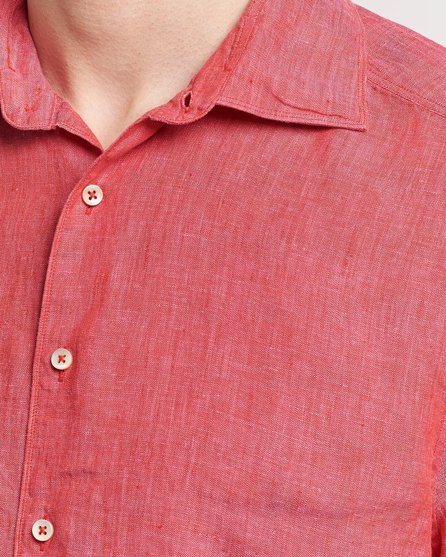 Uomini | Camicie | Stenströms | Slimline Cut Away Linen Shirt Rasperry