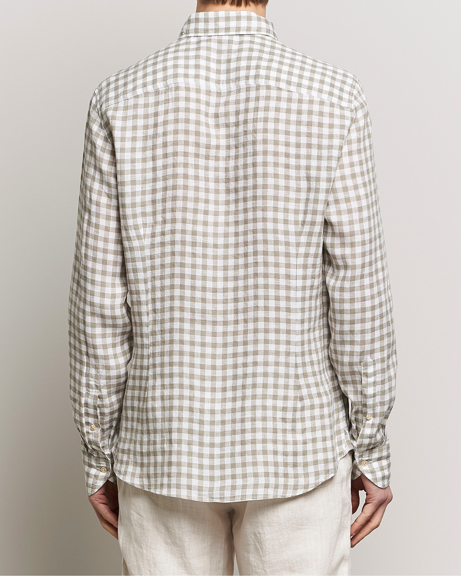 Uomini | Camicie | Stenströms | Slimline Cut Away Checked Linen Shirt Light Grey