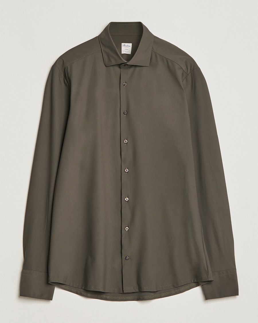 Uomini | Camicie | Stenströms | Slimline Cut Away 4-Way Stretch Shirt Dark Green