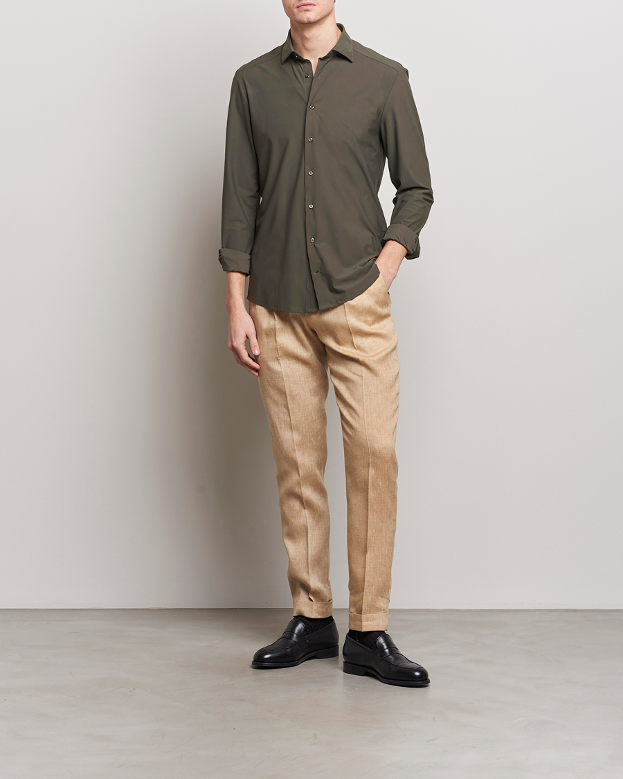 Uomini | Camicie | Stenströms | Slimline Cut Away 4-Way Stretch Shirt Dark Green
