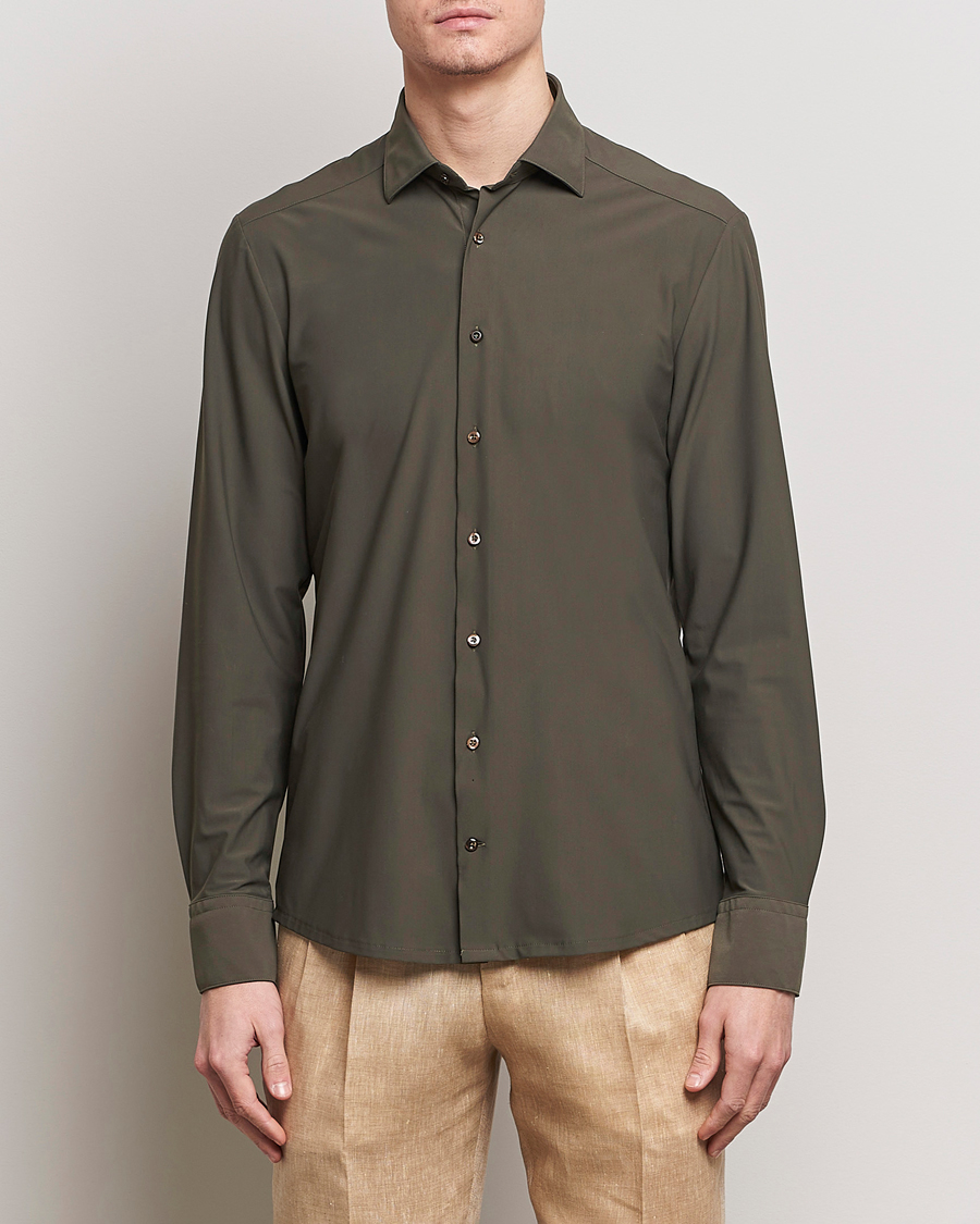 Uomini | Camicie | Stenströms | Slimline Cut Away 4-Way Stretch Shirt Dark Green