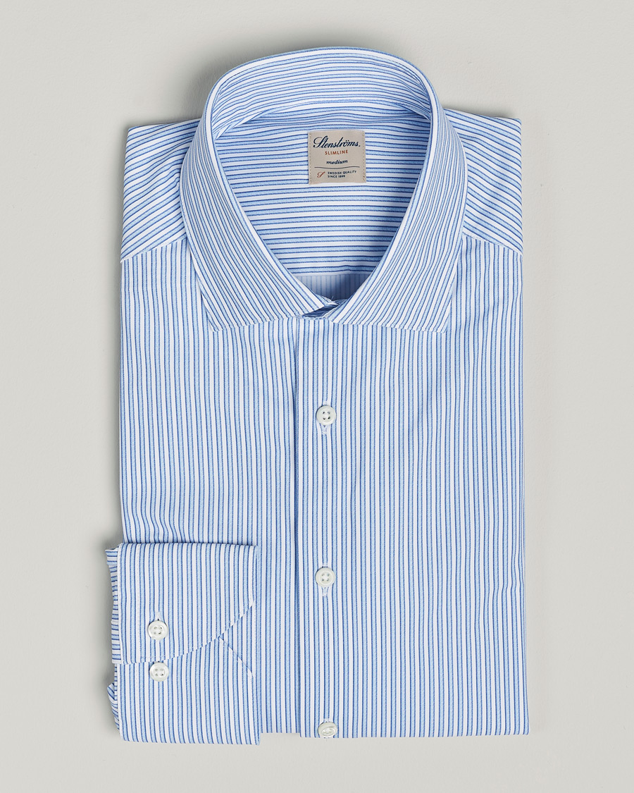 Uomini | Camicie | Stenströms | Slimline Striped Cut Away 4-Way Stretch Shirt Blue