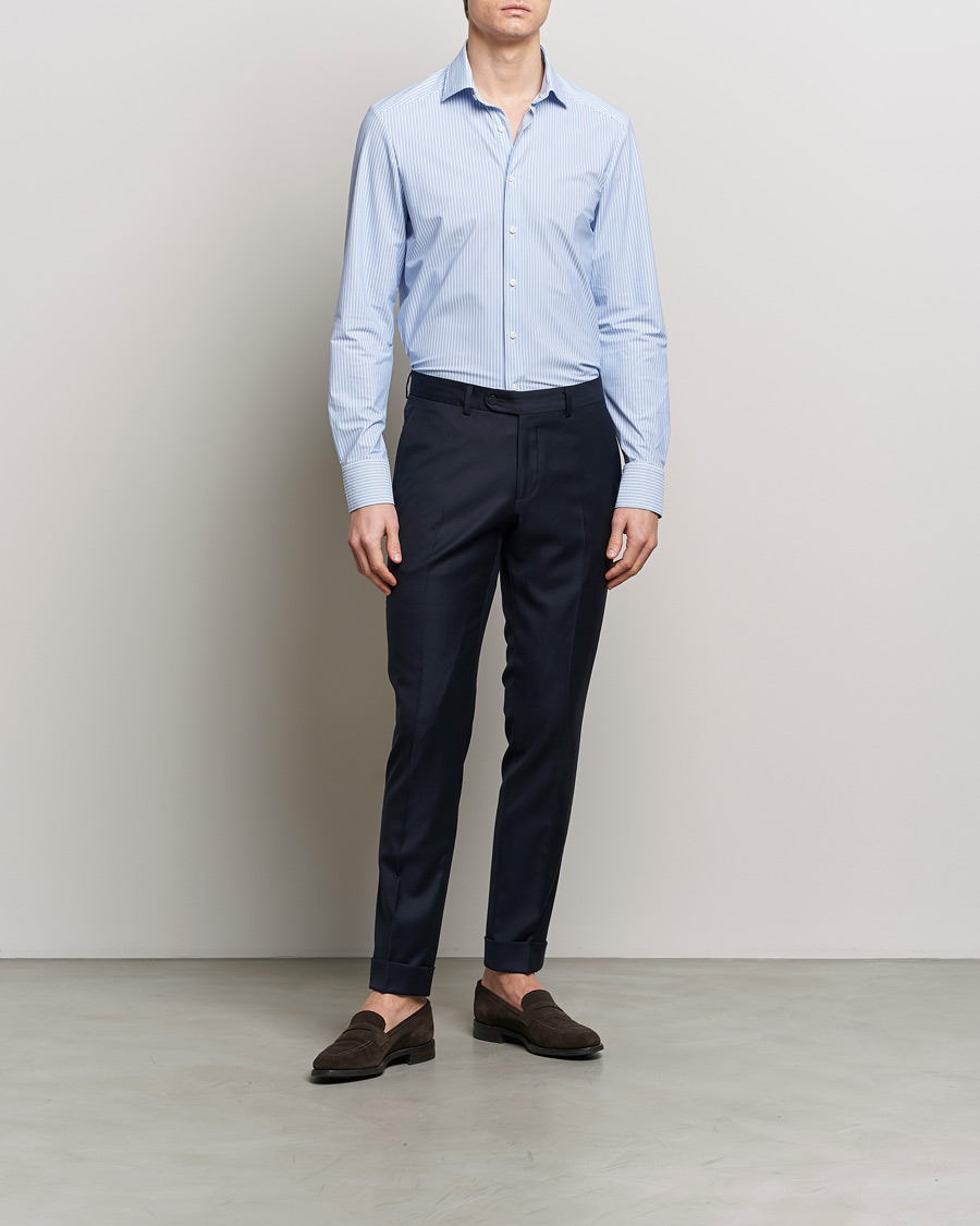 Uomini | Camicie | Stenströms | Slimline Striped Cut Away 4-Way Stretch Shirt Blue