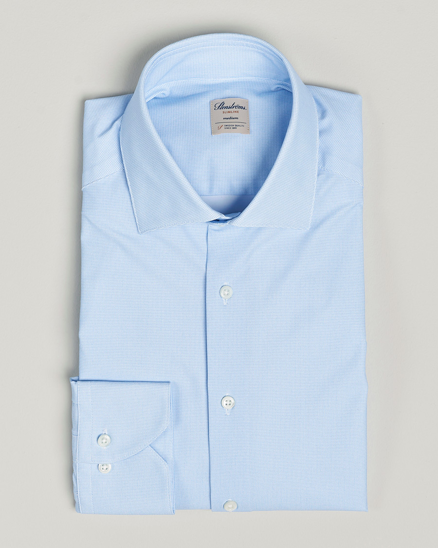 Uomini | Camicie | Stenströms | Slimline Micro Check Cut Away 4-Way Stretch Shirt Blue