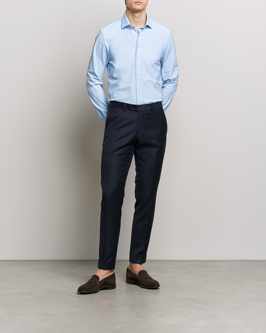 Uomini | Camicie | Stenströms | Slimline Micro Check Cut Away 4-Way Stretch Shirt Blue