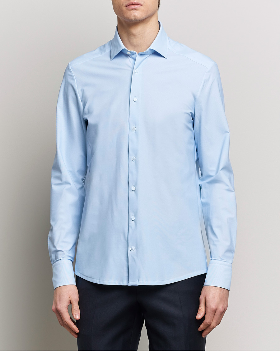 Uomini | Camicie | Stenströms | Slimline Micro Check Cut Away 4-Way Stretch Shirt Blue