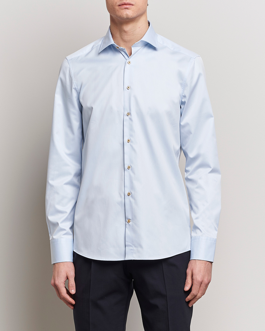 Uomini | Camicie | Stenströms | Slimline Cut Away Flower Contrast Shirt Light Blue
