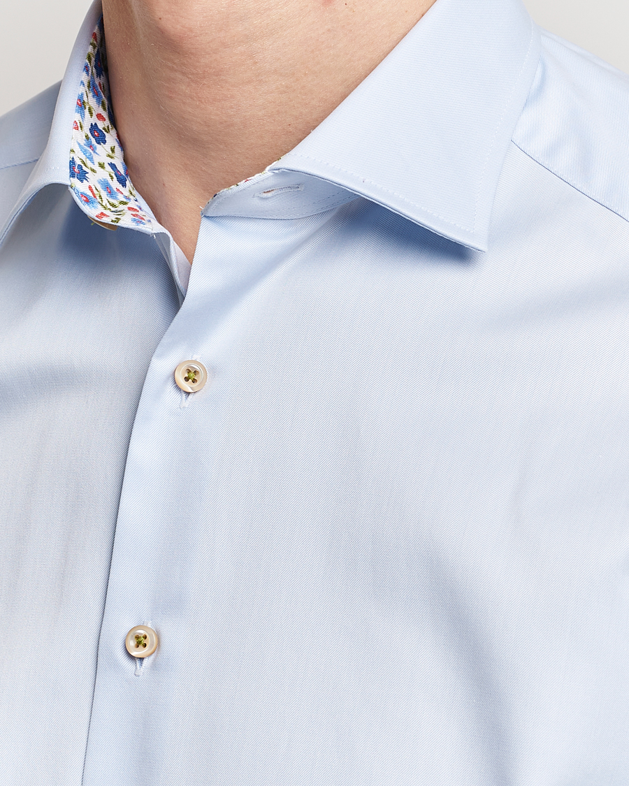 Uomini | Camicie | Stenströms | Slimline Cut Away Flower Contrast Shirt Light Blue