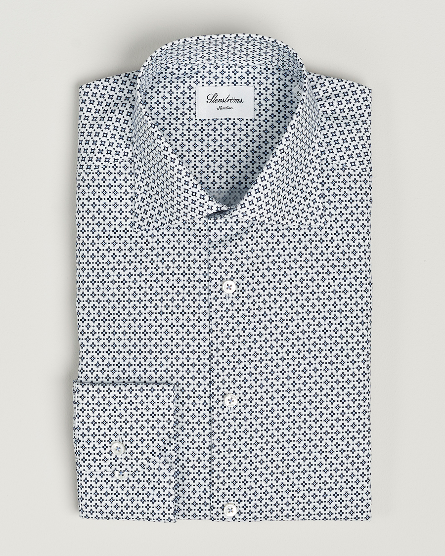 Uomini | Camicie | Stenströms | Slimline Cut Away All Over Print Shirt White