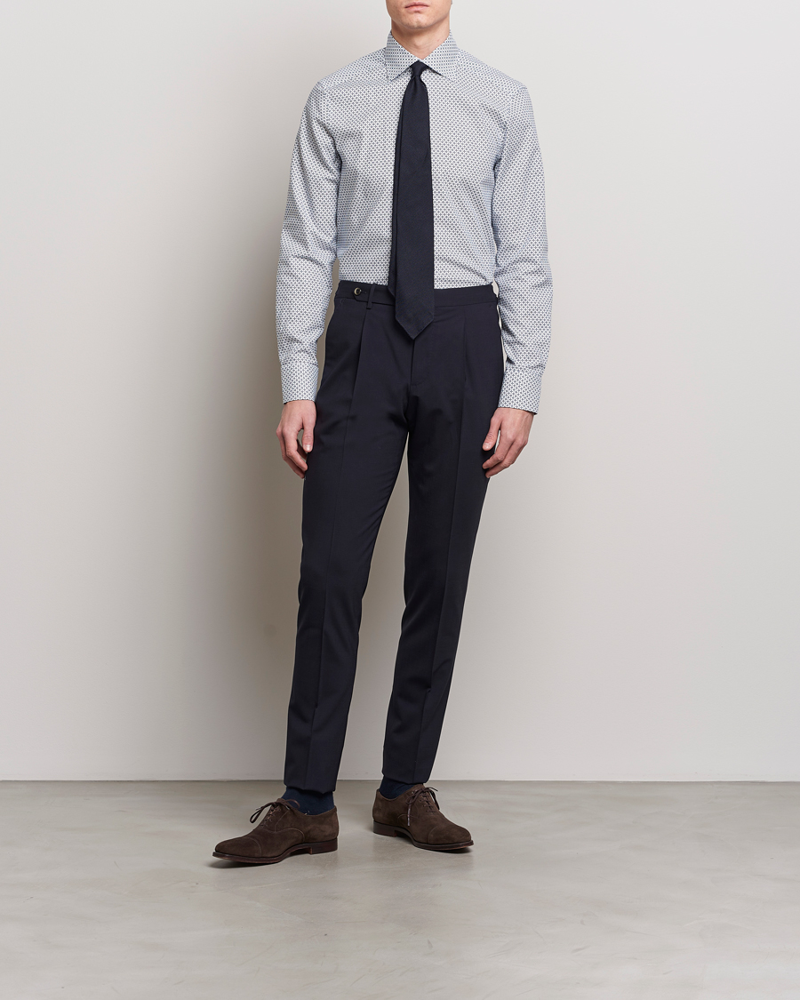 Uomini | Camicie | Stenströms | Slimline Cut Away All Over Print Shirt White