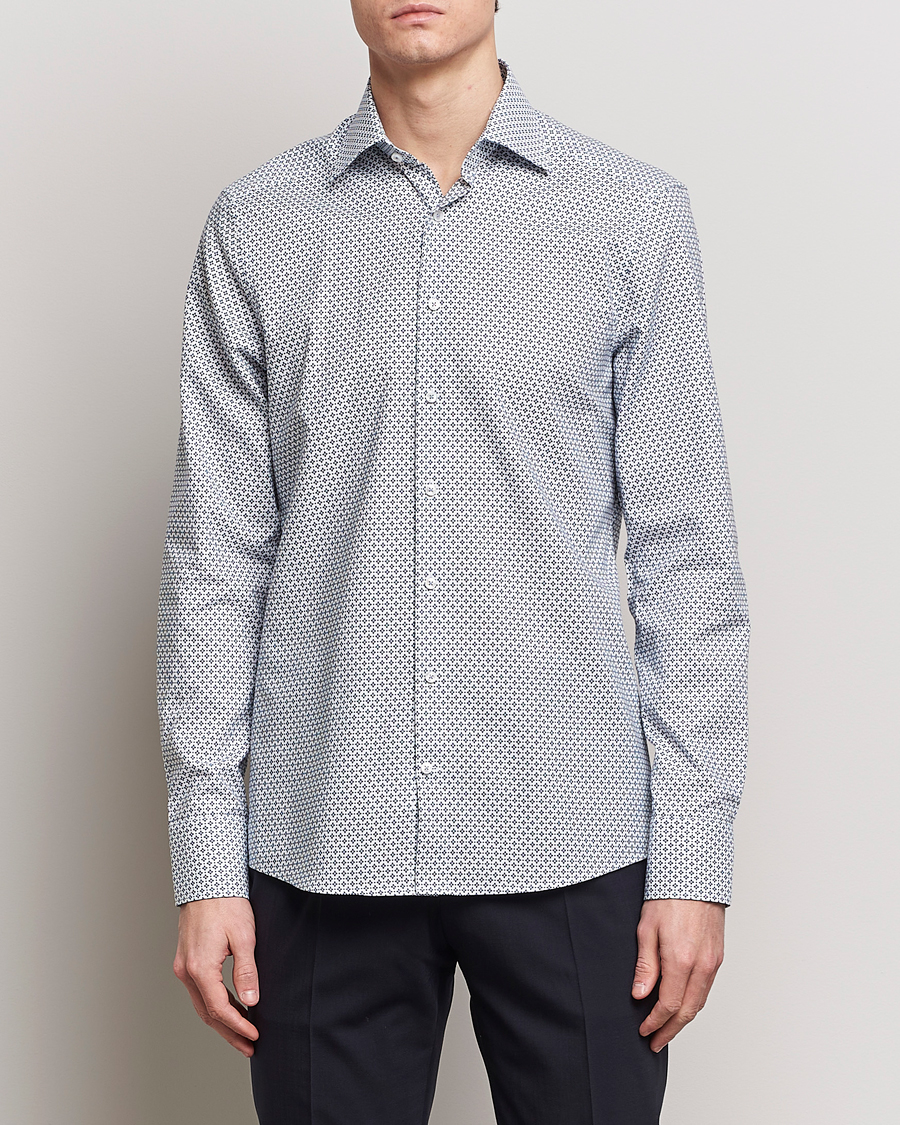 Uomini | Camicie | Stenströms | Slimline Cut Away All Over Print Shirt White