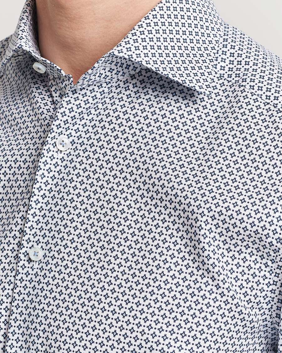 Uomini | Camicie | Stenströms | Slimline Cut Away All Over Print Shirt White