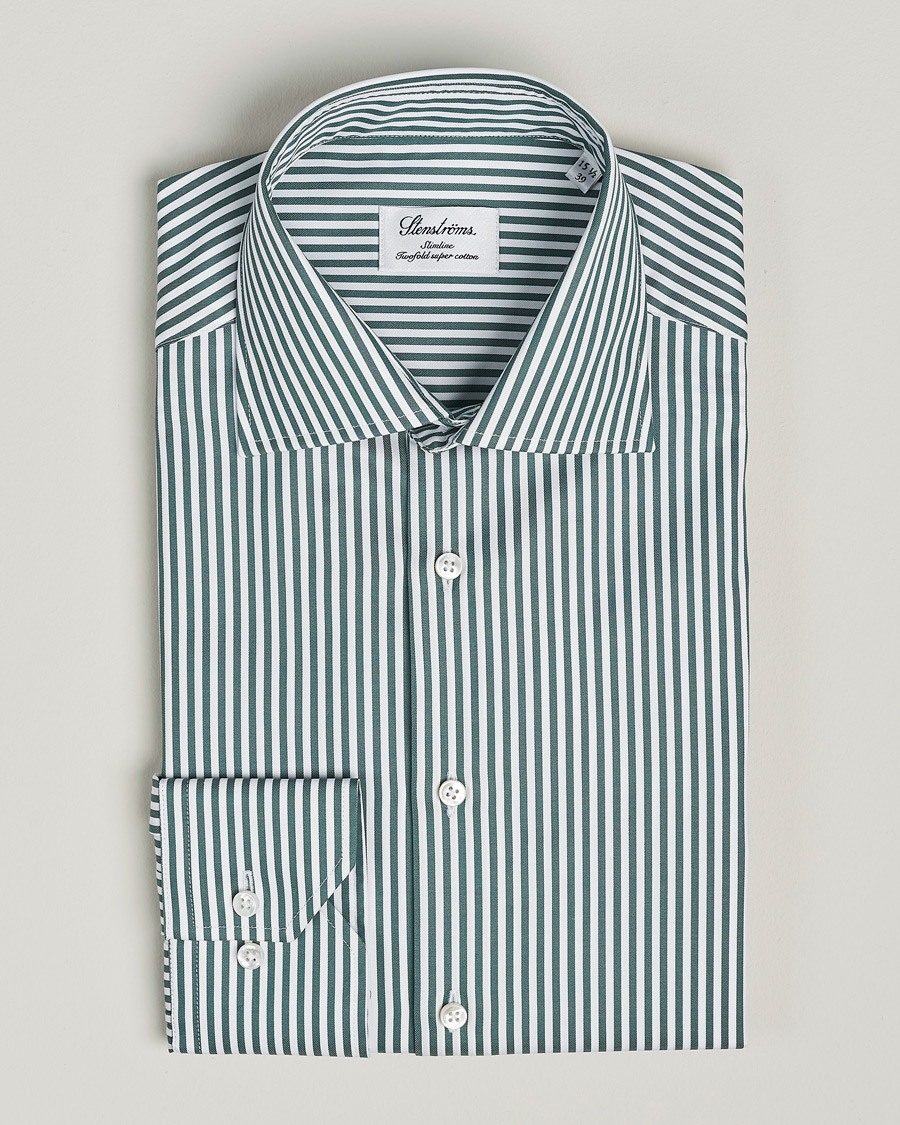 Uomini | Camicie | Stenströms | Slimline Cut Away Striped Shirt Green