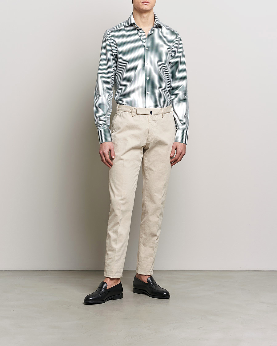 Uomini | Camicie | Stenströms | Slimline Cut Away Striped Shirt Green