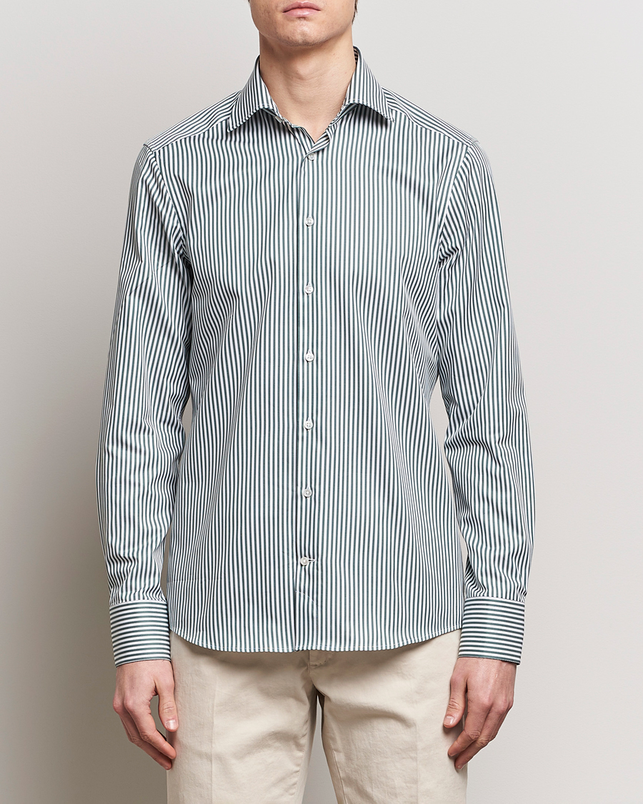 Uomini | Camicie | Stenströms | Slimline Cut Away Striped Shirt Green