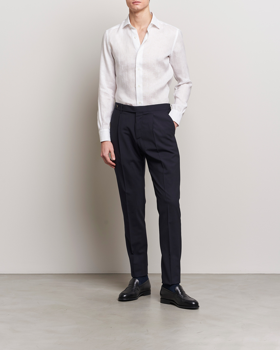 Uomini | Camicie | Mazzarelli | Soft Linen Cut Away Shirt White