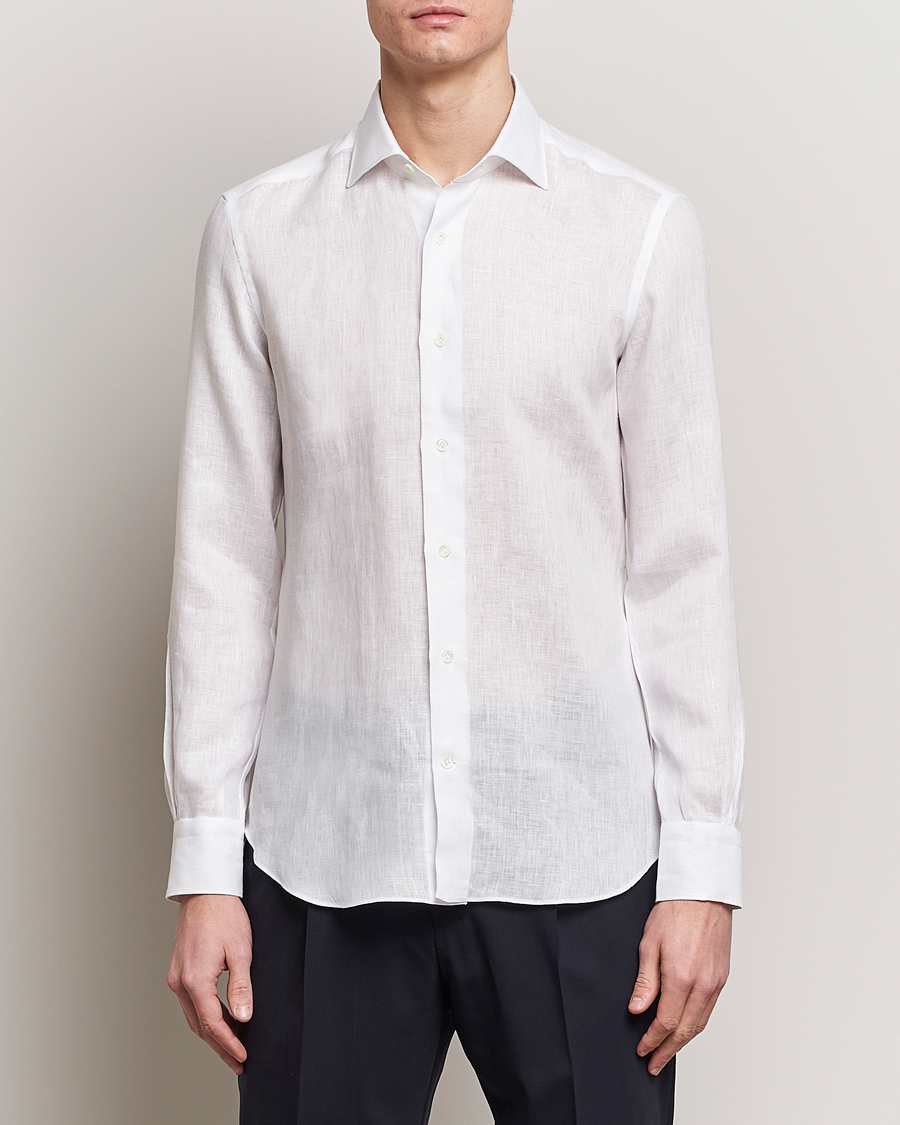 Uomini | Camicie | Mazzarelli | Soft Linen Cut Away Shirt White