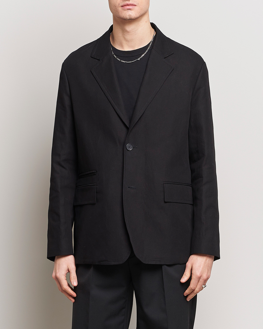 Uomini | Blazers | Lanvin | Deconstructed Cotton/Linen Blazer Black