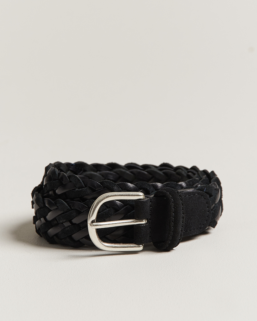 Uomini | Anderson's Woven Suede/Leather Belt 3 cm Black | Anderson's | Woven Suede/Leather Belt 3 cm Black