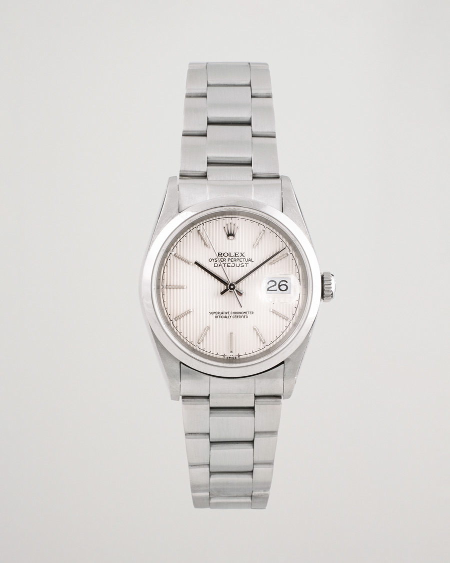 Uomini | Rolex Pre-Owned Datejust 16200 Oyster Perpetual Steel White Silver | Rolex Pre-Owned | Datejust 16200 Oyster Perpetual Steel White Silver