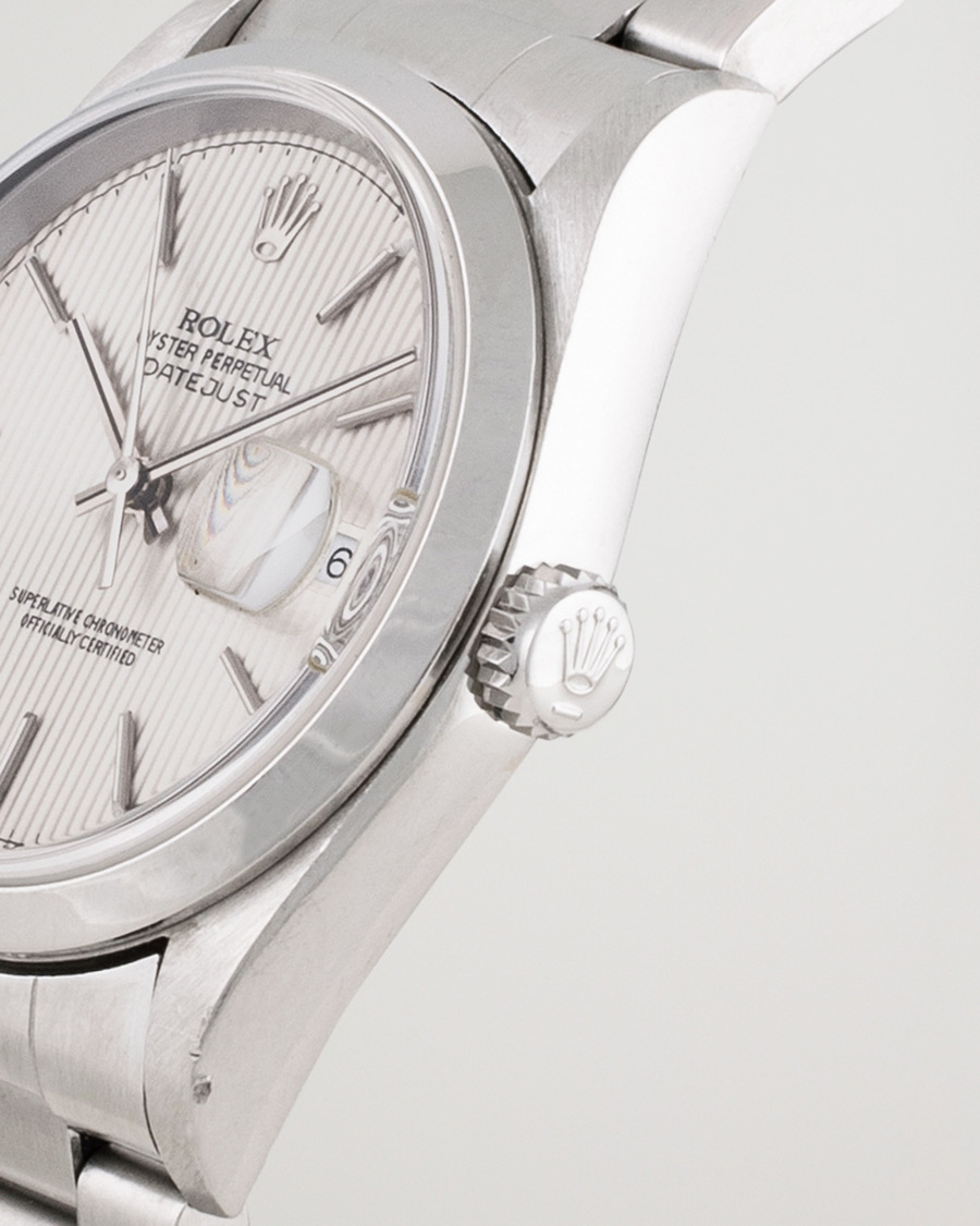Uomini | Rolex Pre-Owned Datejust 16200 Oyster Perpetual Steel White Silver | Rolex Pre-Owned | Datejust 16200 Oyster Perpetual Steel White Silver