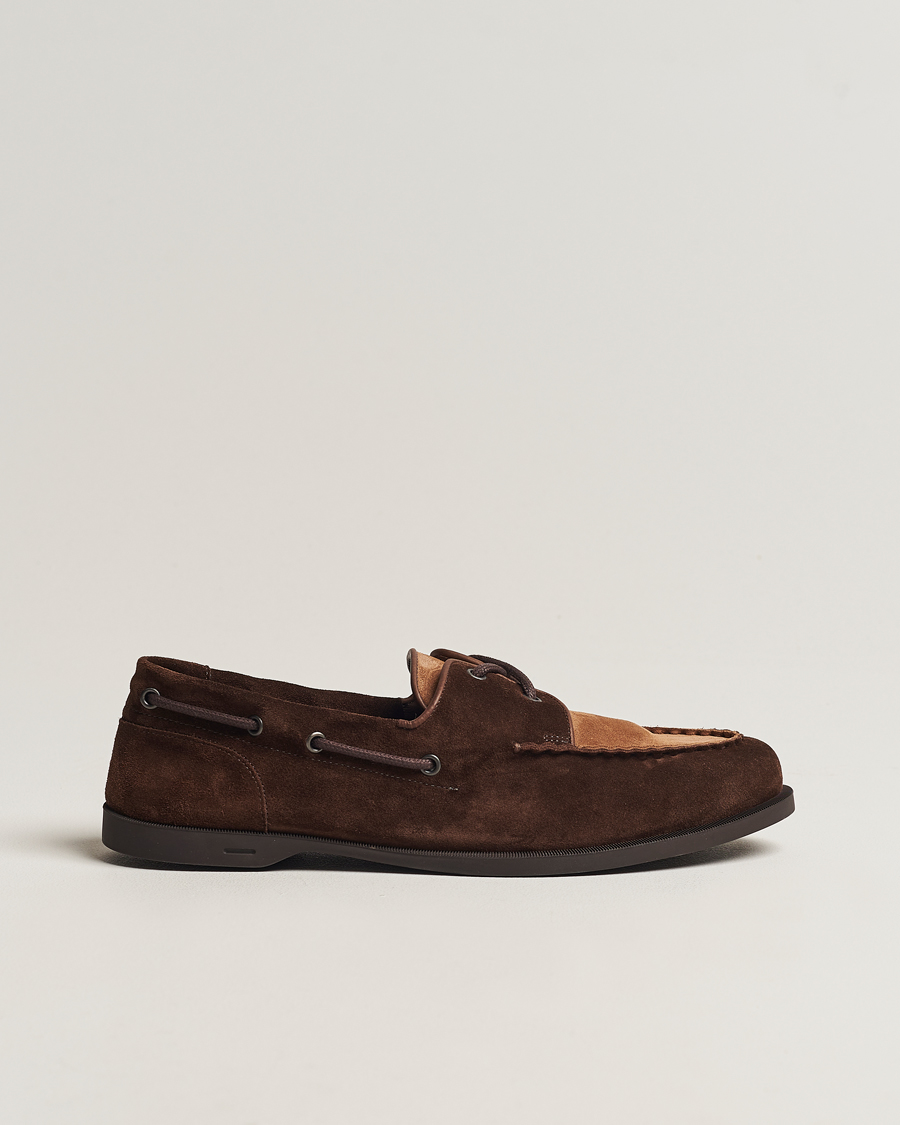 Uomini | John Lobb Foil Boat Shoe Dark Brown/Cognac Suede | John Lobb | Foil Boat Shoe Dark Brown/Cognac Suede