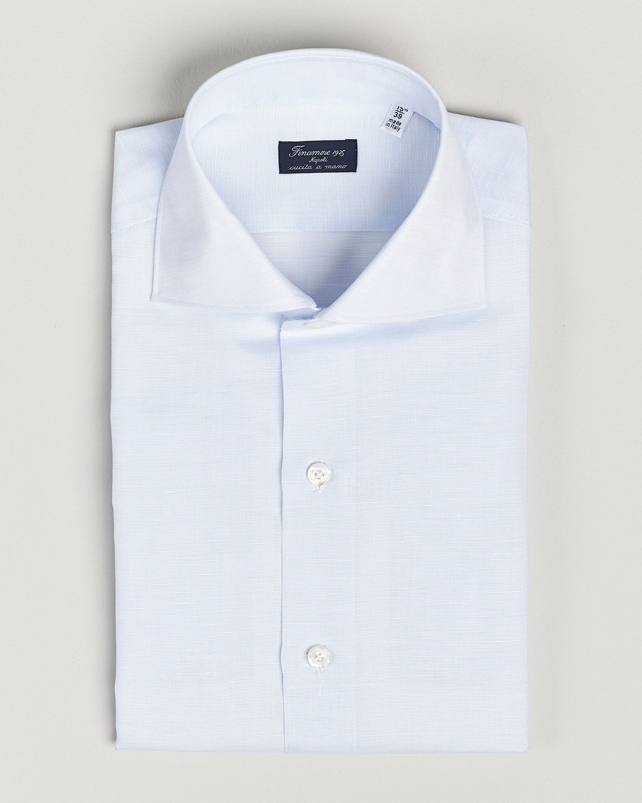 Uomini | Camicie | Finamore Napoli | Milano Slim Linen Dress Shirt Light Blue