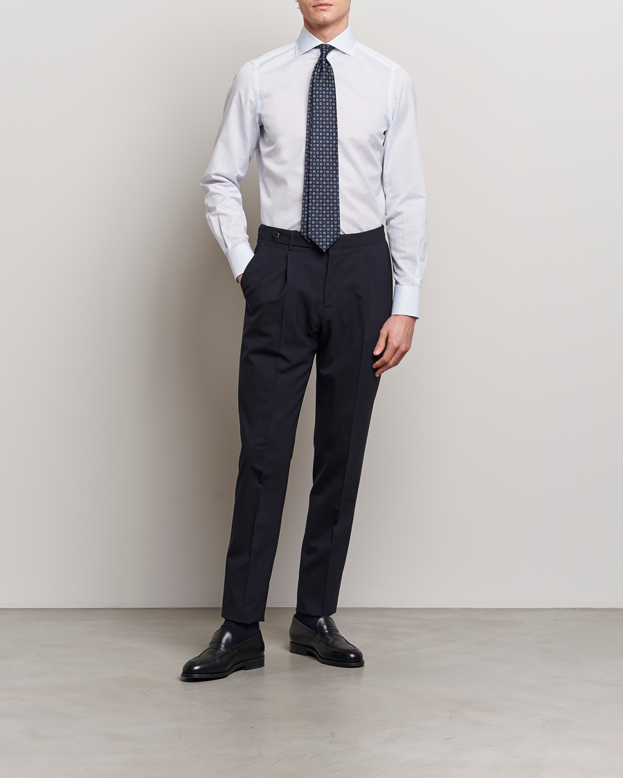 Uomini | Camicie | Finamore Napoli | Milano Slim Linen Dress Shirt Light Blue