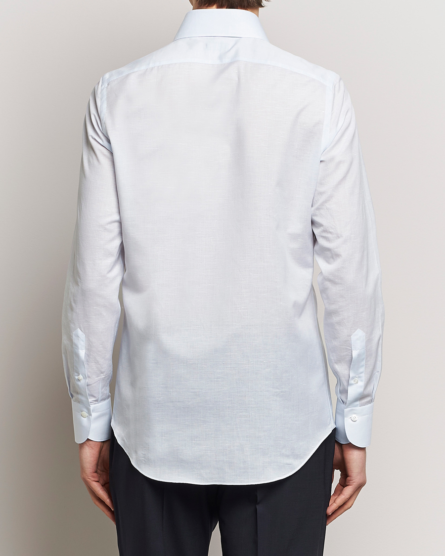Uomini | Camicie | Finamore Napoli | Milano Slim Linen Dress Shirt Light Blue