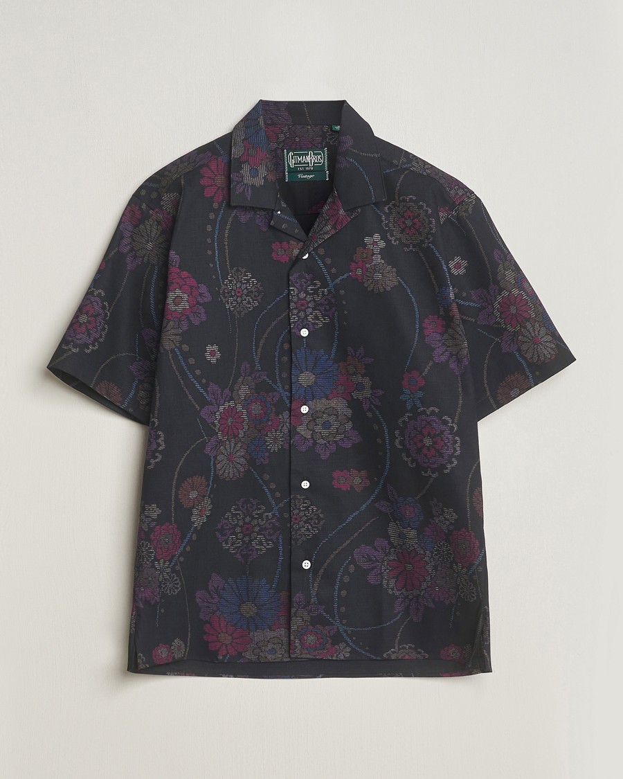 Uomini | Camicie | Gitman Vintage | Japanese Floral Jacquard Camp Shirt Black