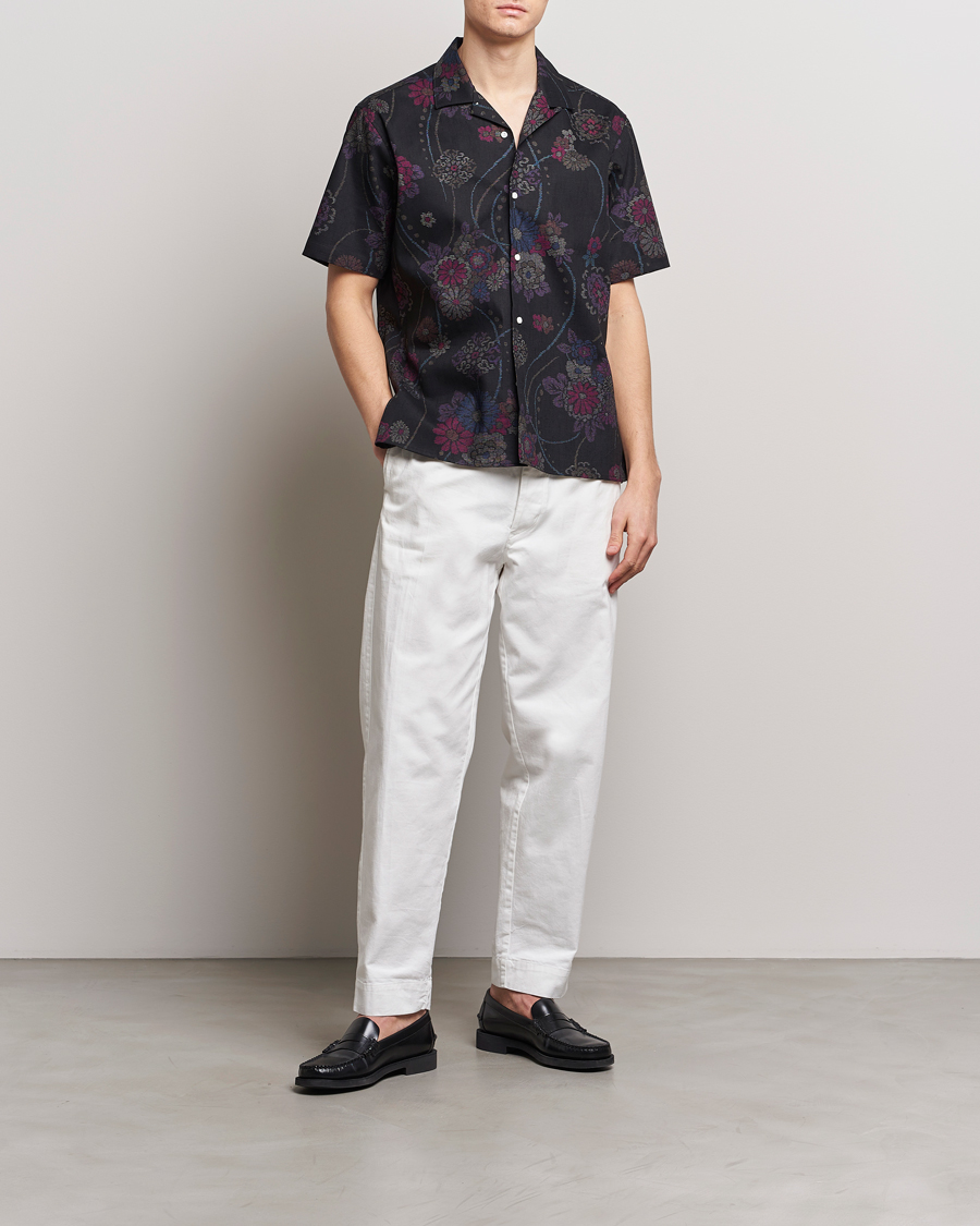 Uomini | Camicie | Gitman Vintage | Japanese Floral Jacquard Camp Shirt Black