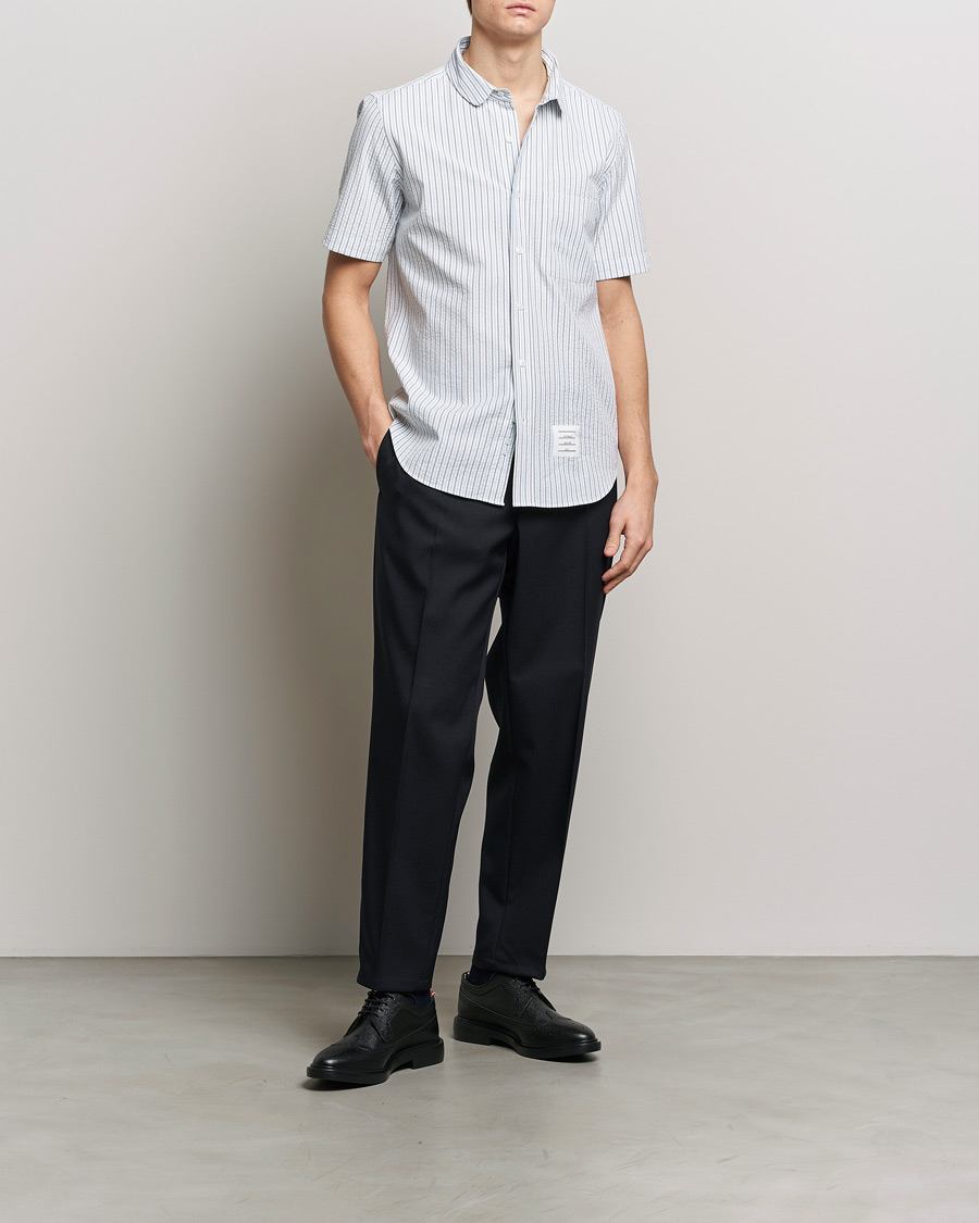 Uomini | Camicie | Thom Browne | Short Sleeve Seersucker Shirt Light Blue