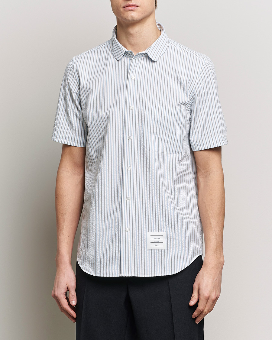 Uomini | Camicie | Thom Browne | Short Sleeve Seersucker Shirt Light Blue