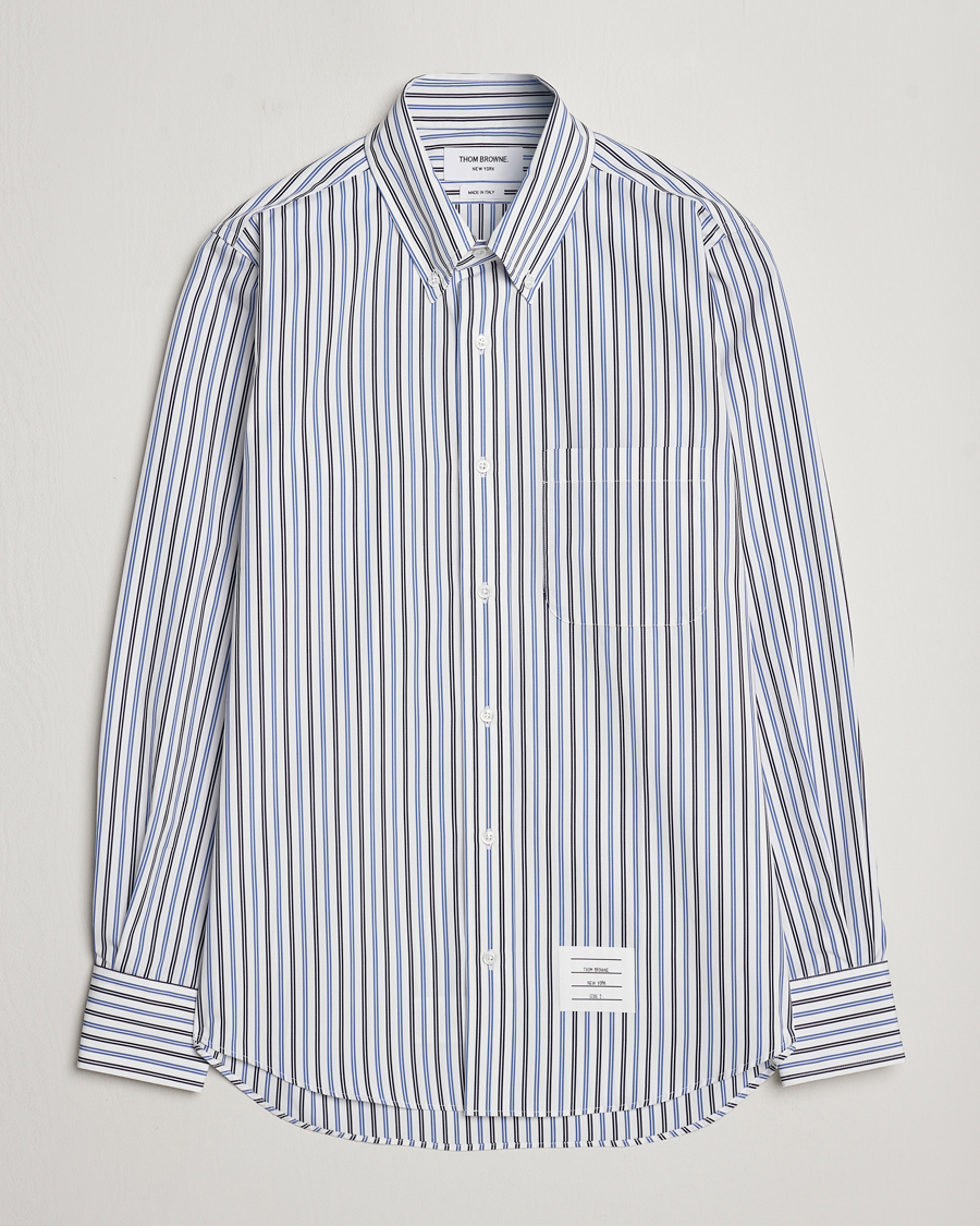 Uomini | Camicie | Thom Browne | Button Down Poplin Shirt Navy Stripes
