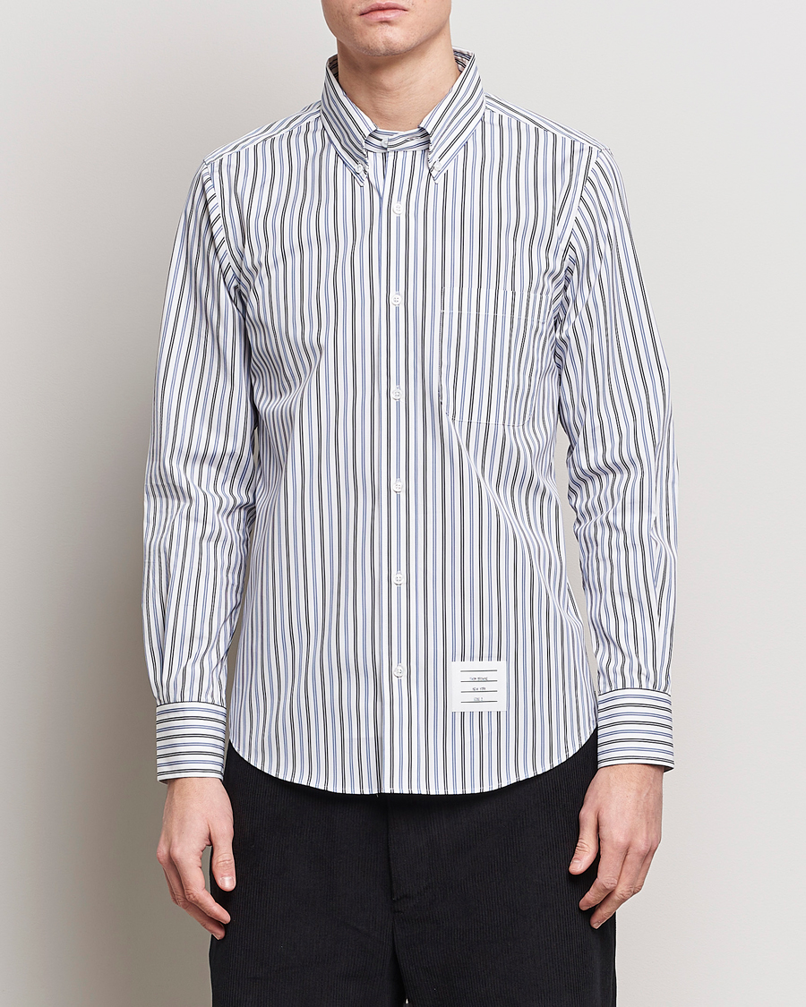 Uomini | Camicie | Thom Browne | Button Down Poplin Shirt Navy Stripes