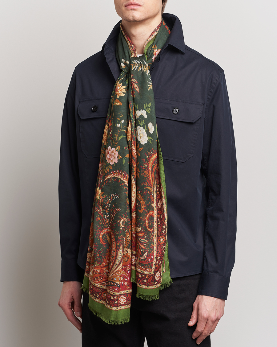 Uomini | Etro Modal/Cashmere Printed Scarf Green/Burgundy | Etro | Modal/Cashmere Printed Scarf Green/Burgundy