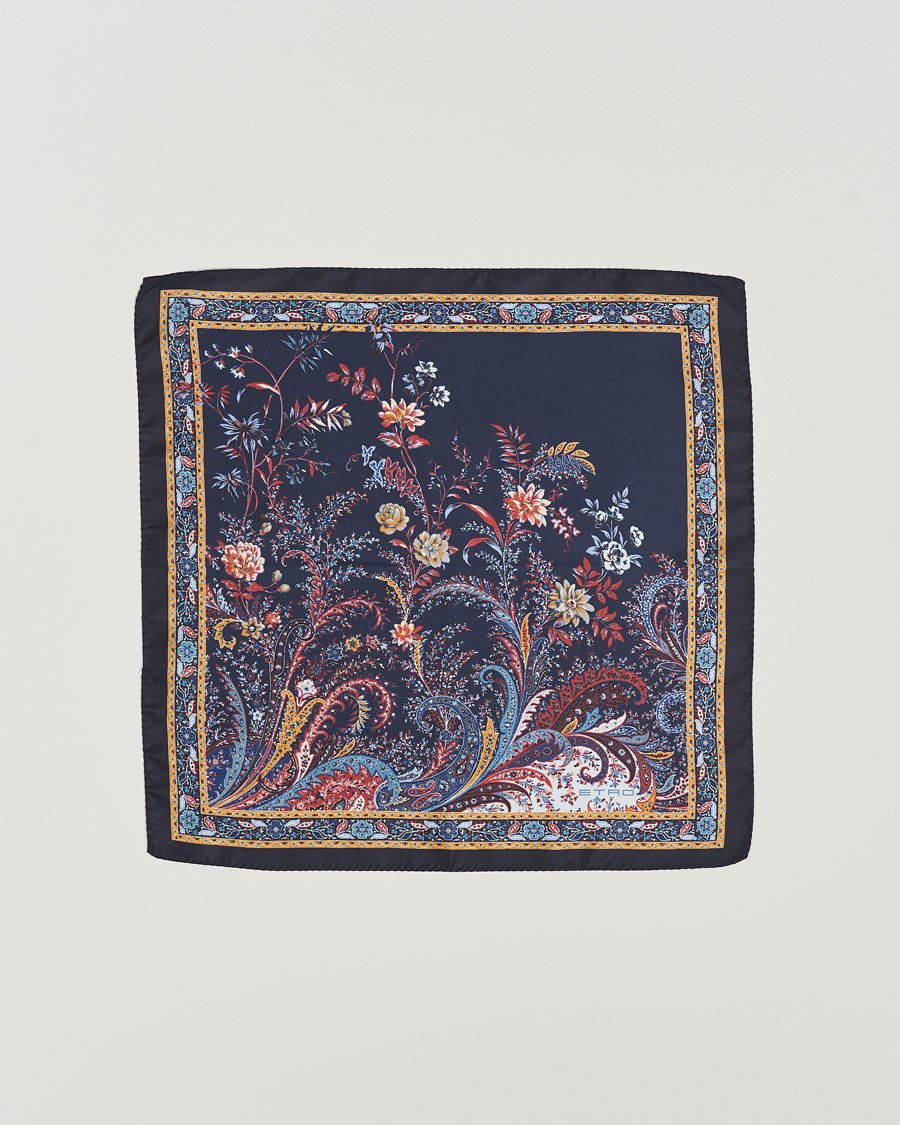 Uomini | Etro Printed Silk Pocket Square Navy | Etro | Printed Silk Pocket Square Navy
