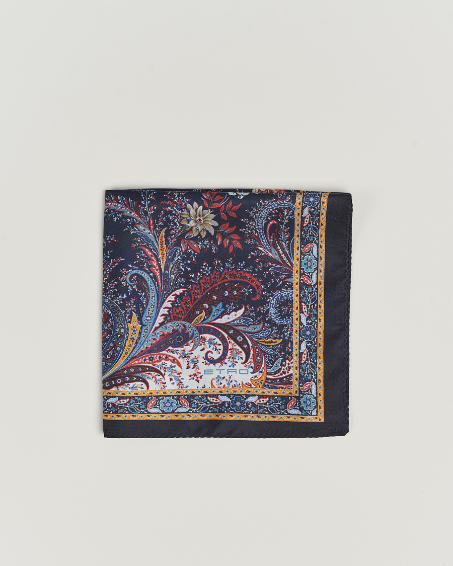 Uomini | Etro Printed Silk Pocket Square Navy | Etro | Printed Silk Pocket Square Navy