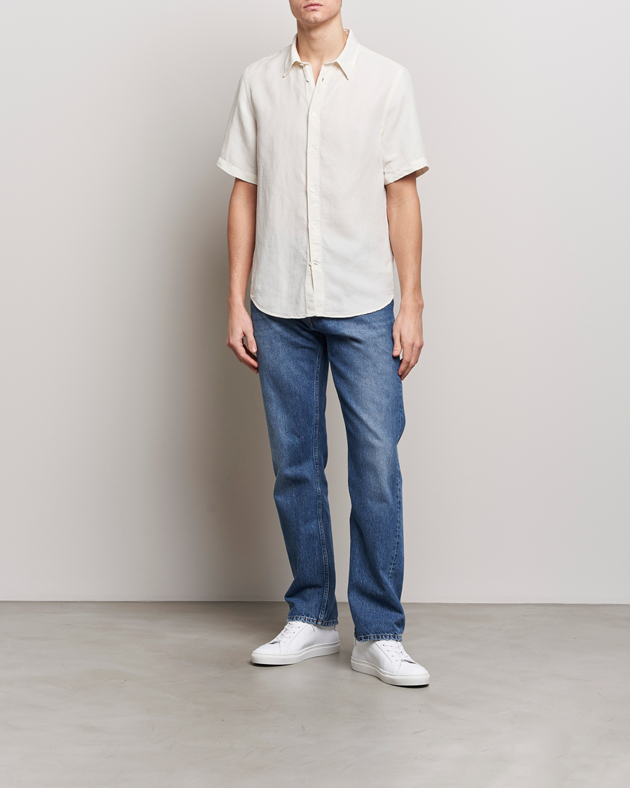 Uomini | Camicie | NN07 | Arne Tencel/Linen Short Sleeve Shirt White