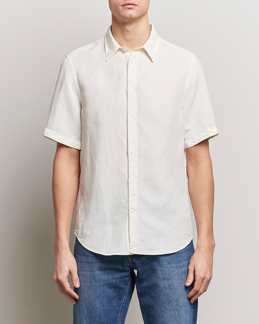 Uomini | Camicie | NN07 | Arne Tencel/Linen Short Sleeve Shirt White