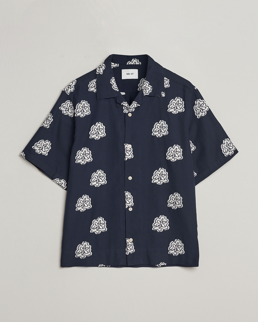 Uomini | Camicie | NN07 | Leo Printed Short Sleeve Shirt Navy Blue
