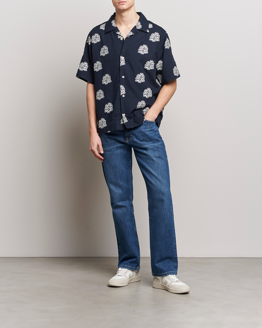 Uomini | Camicie | NN07 | Leo Printed Short Sleeve Shirt Navy Blue