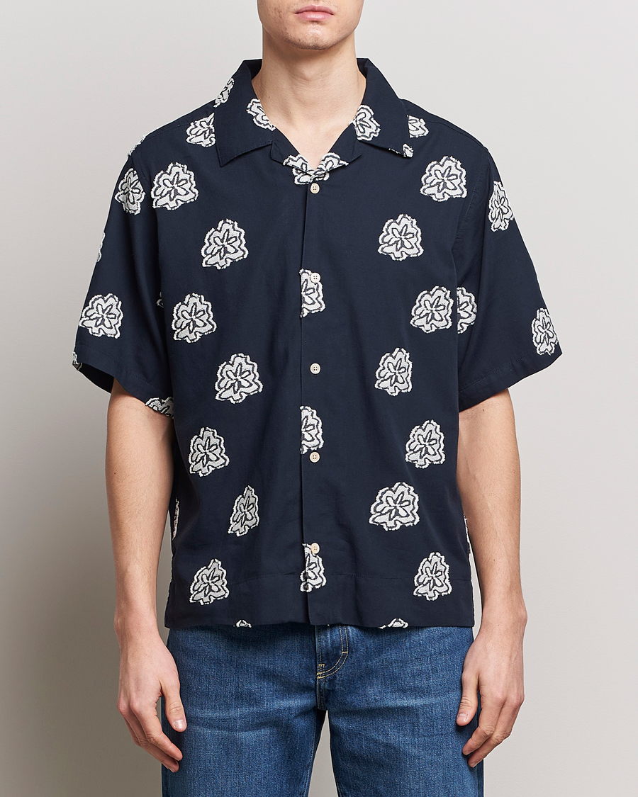 Uomini | Camicie | NN07 | Leo Printed Short Sleeve Shirt Navy Blue