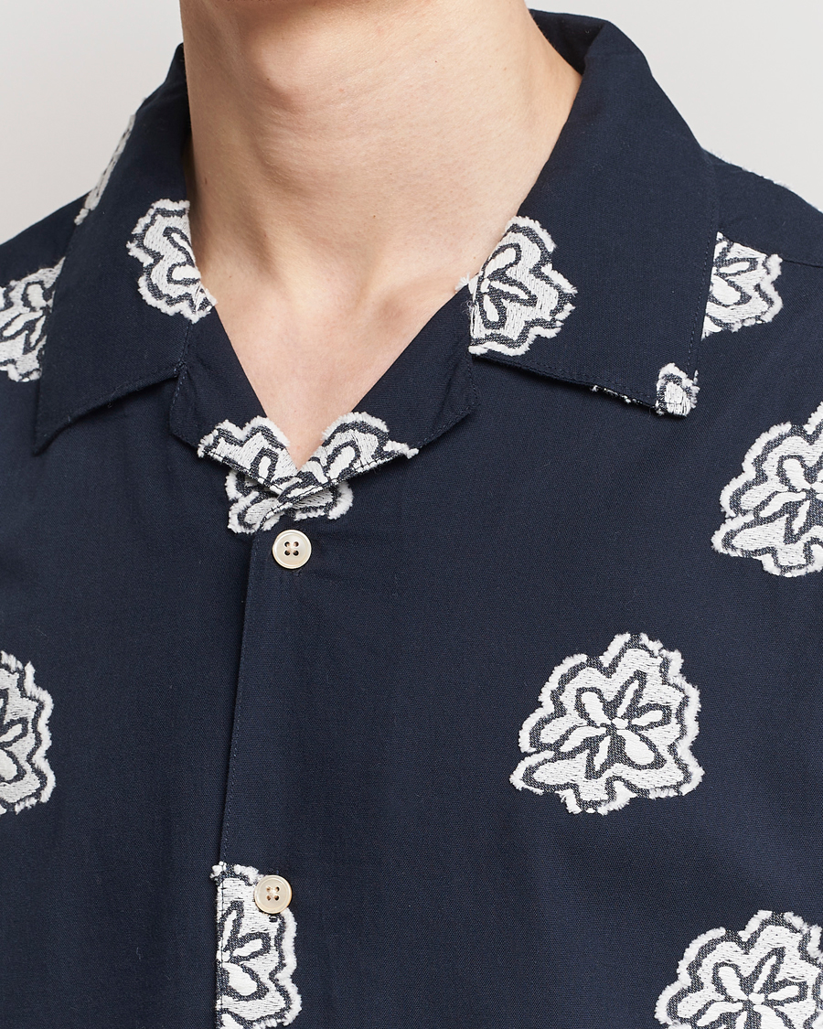 Uomini | Camicie | NN07 | Leo Printed Short Sleeve Shirt Navy Blue