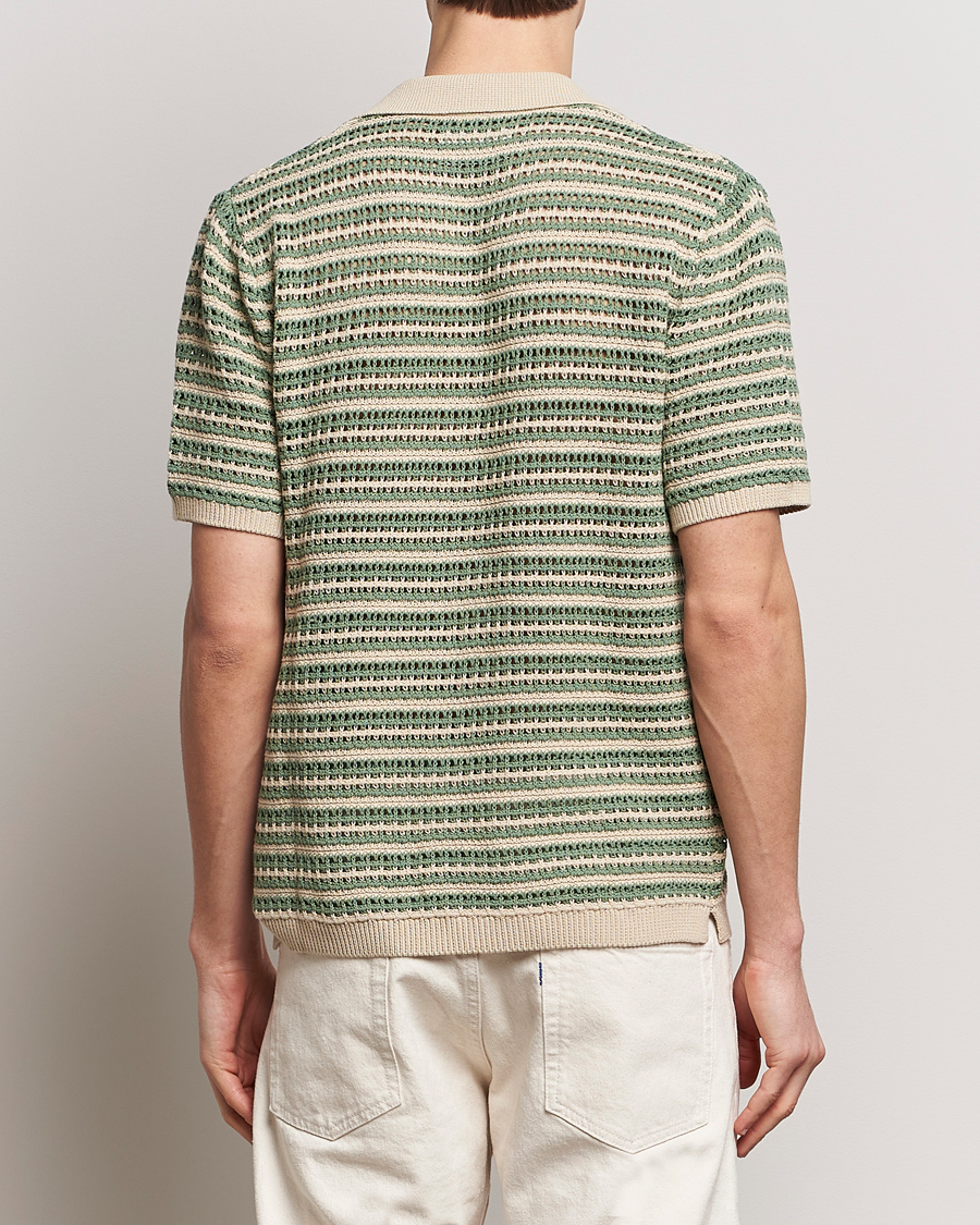 Uomini | Camicie | NN07 | Henry Knitted Striped Short Shleeve Shirt Ecru/Green