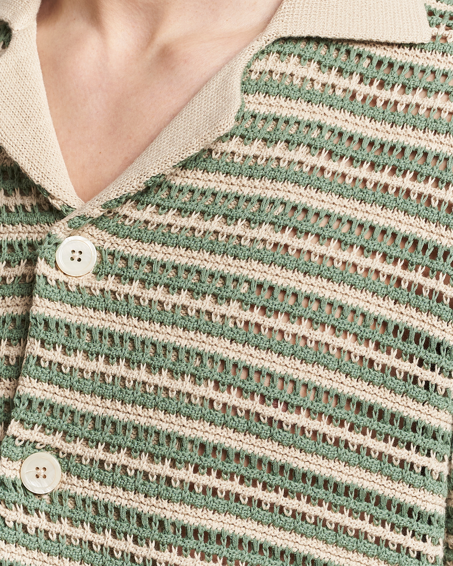 Uomini | Camicie | NN07 | Henry Knitted Striped Short Shleeve Shirt Ecru/Green